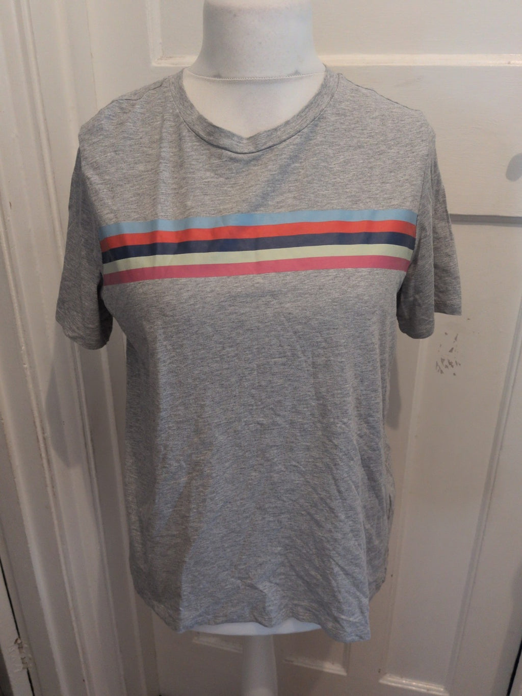 M&S Collection 14 Grey With Stripes Short Sleeve T-shirt