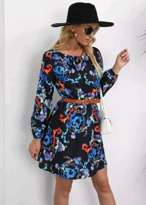 Brand New Ladies TorbayClothingCo A-Line Black Floral Long Sleeved Dress