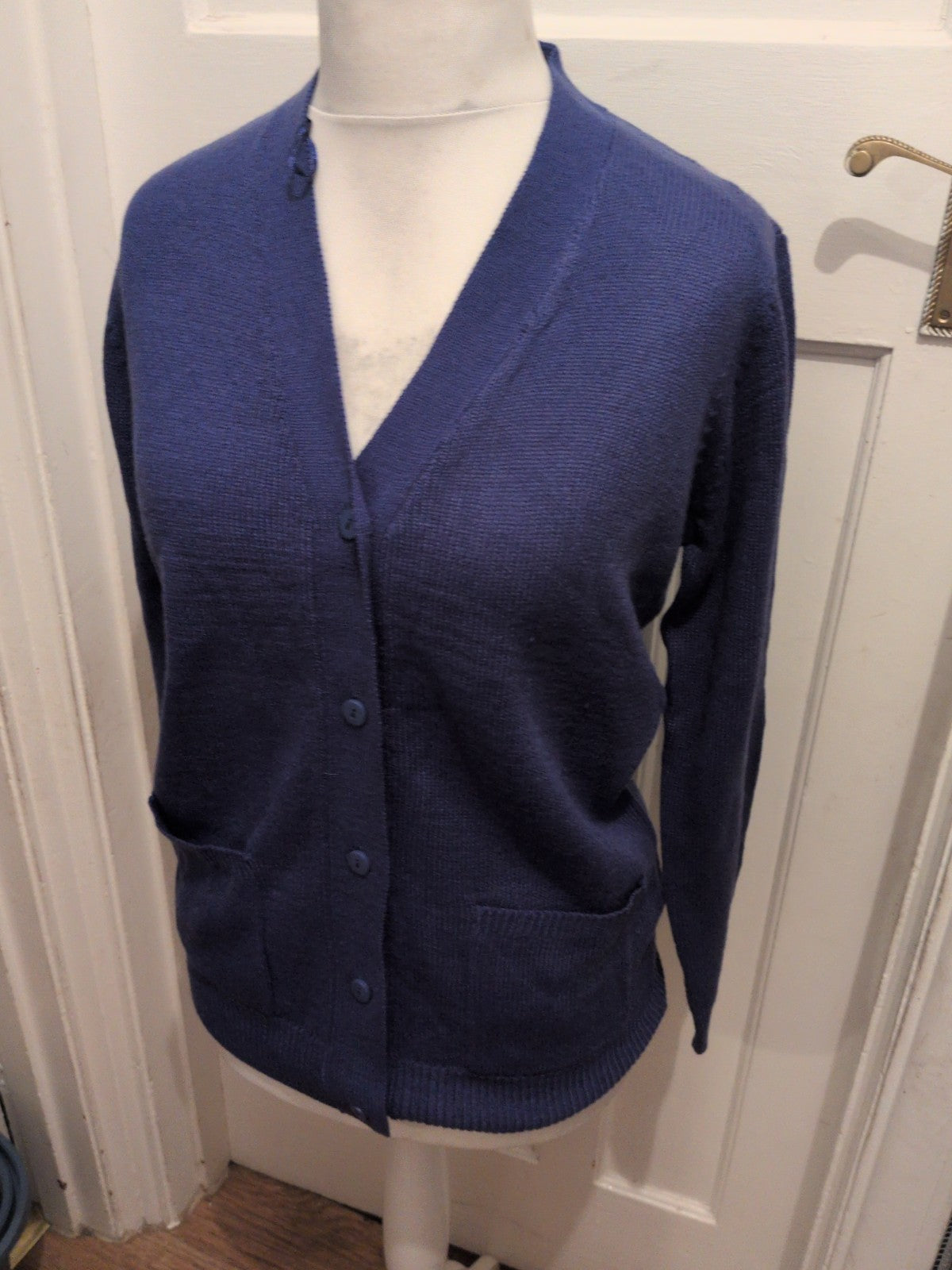 Ladies Damart Size Small 10-12 Blue Long Sleeve Buttoned Cardigan