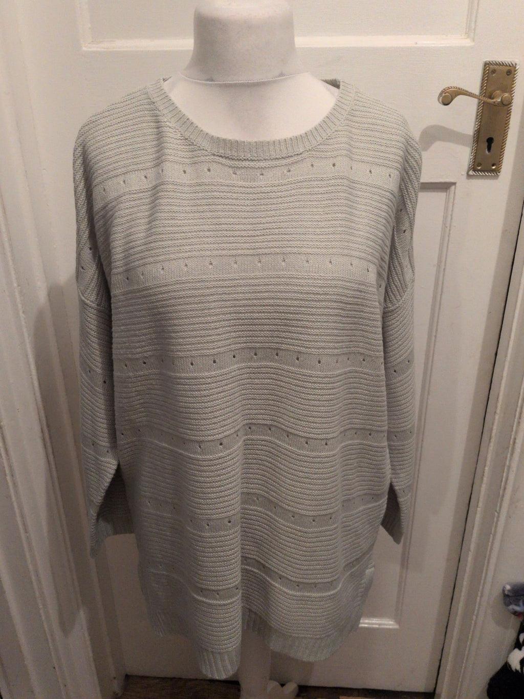 Ladies Peacocks Large Grey Beige Ribbed Pullover Jumper