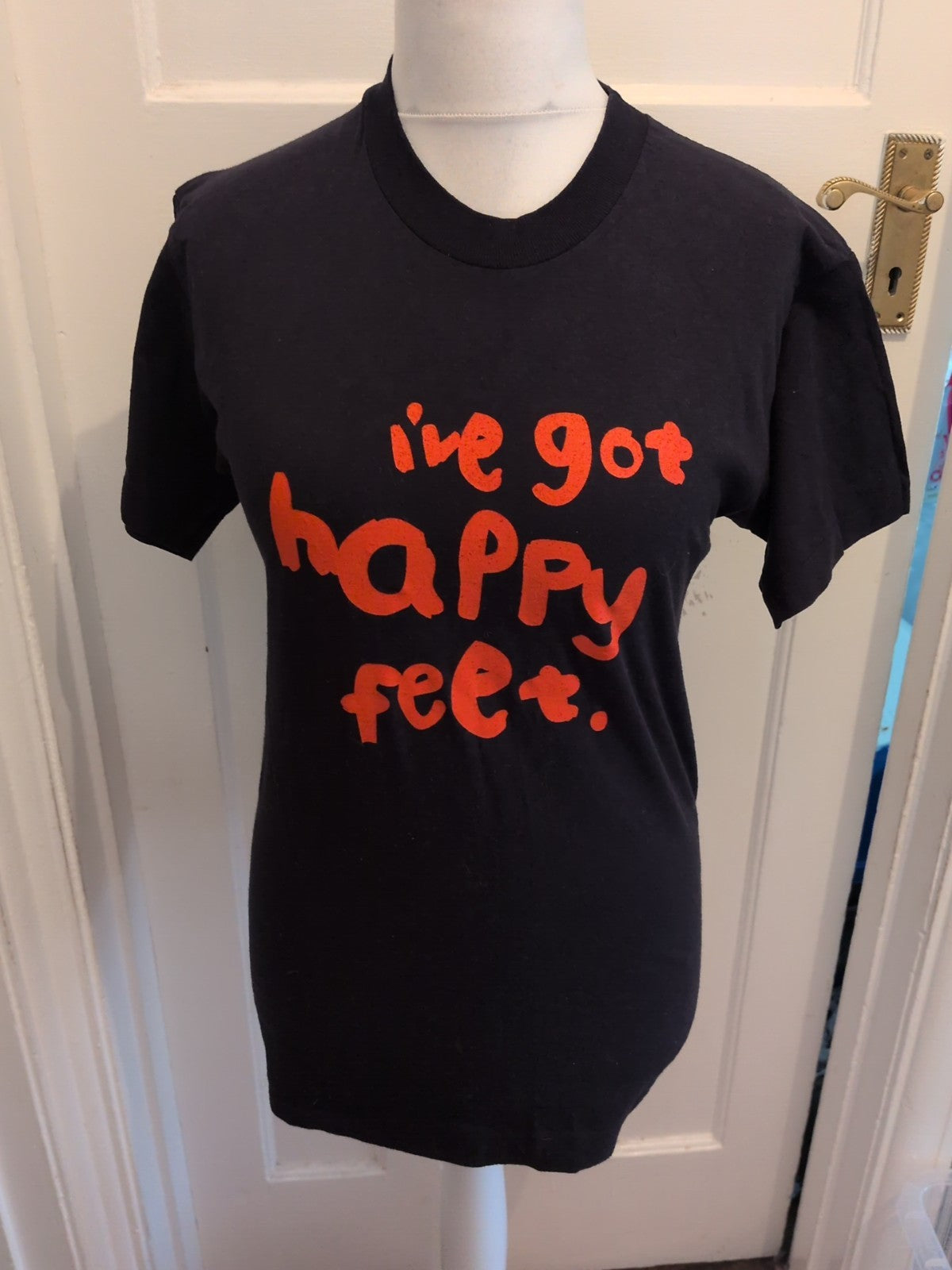 Fruit Of The Loom Small Navy And Orange Print Short Sleeve T-shirt
