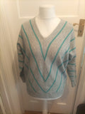 Ladies Bonmarche Size 12 Grey And Turquoise V Neck Jumper