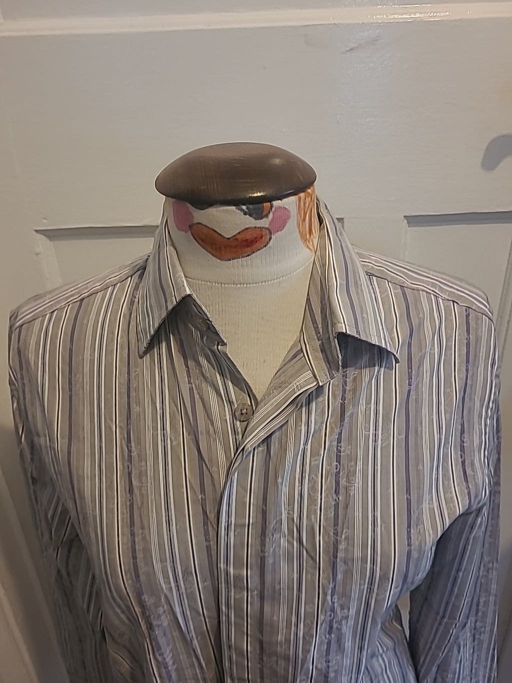 Mens John Rocha Size Small Grey Blue Detailed Striped Long Sleeved Shirt