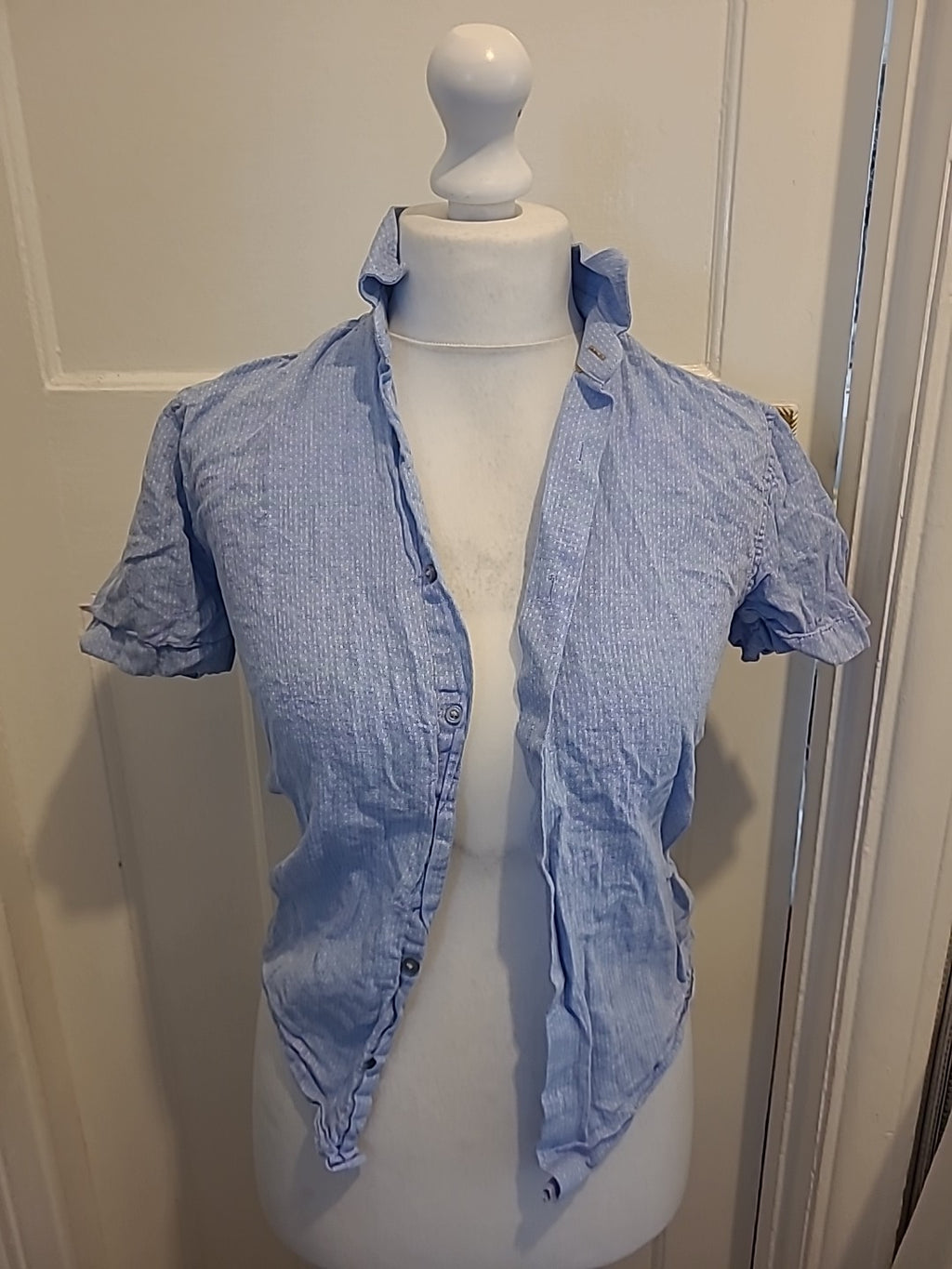 Mens Next Size XS Blue Patterned Short Sleeve Shirt Reg Fit