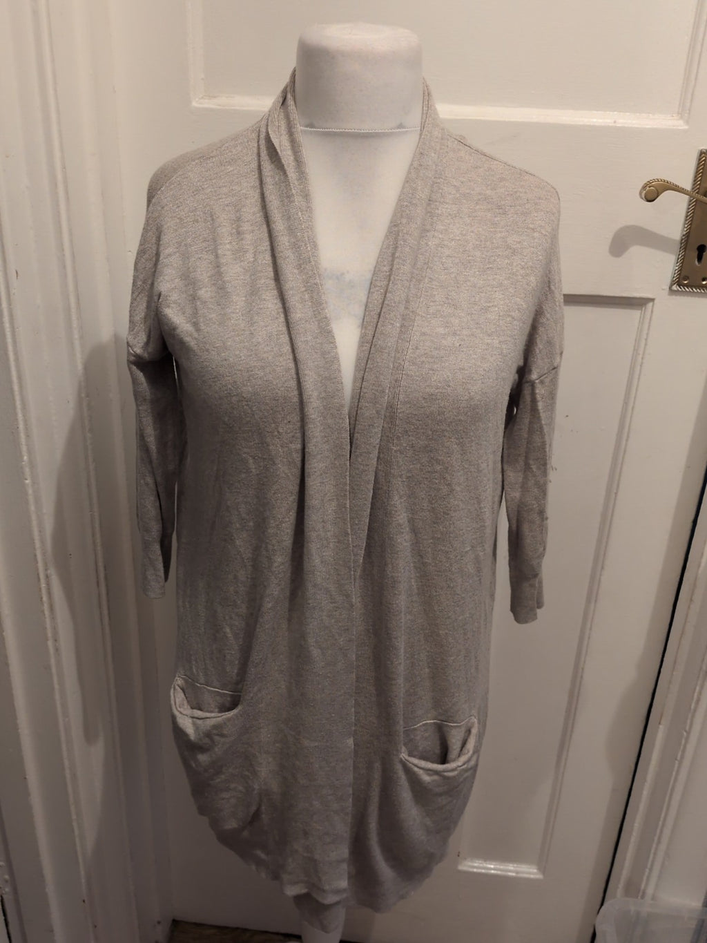 Primark 8 Grey Collared Longline Open Cardigan