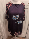 4XL Leopard Print Trim With Black Floral Short Sleeve T-shirt Blouse