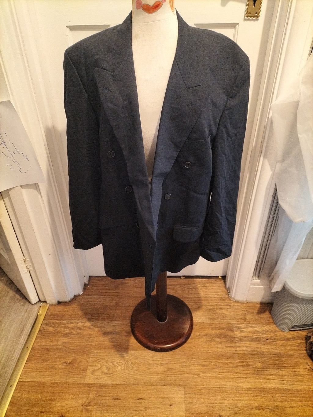 Mens Marks And Spencer Size 44" Wool Navy Padded Lined Blazer