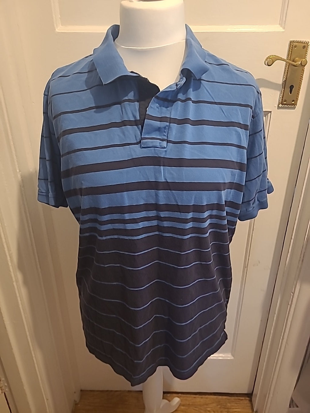 Mens James Pringle Size XL Blue And Navy Striped Short Sleeved Polo