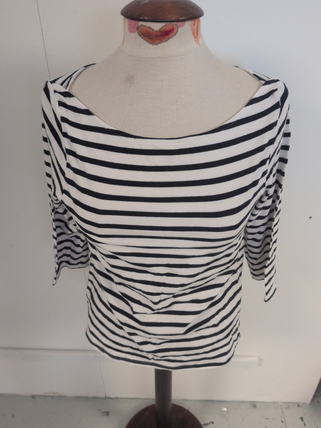 New Look 14 Organic Cotton 14 Navy And White Stripe 3/4 Sleeve T-shirt