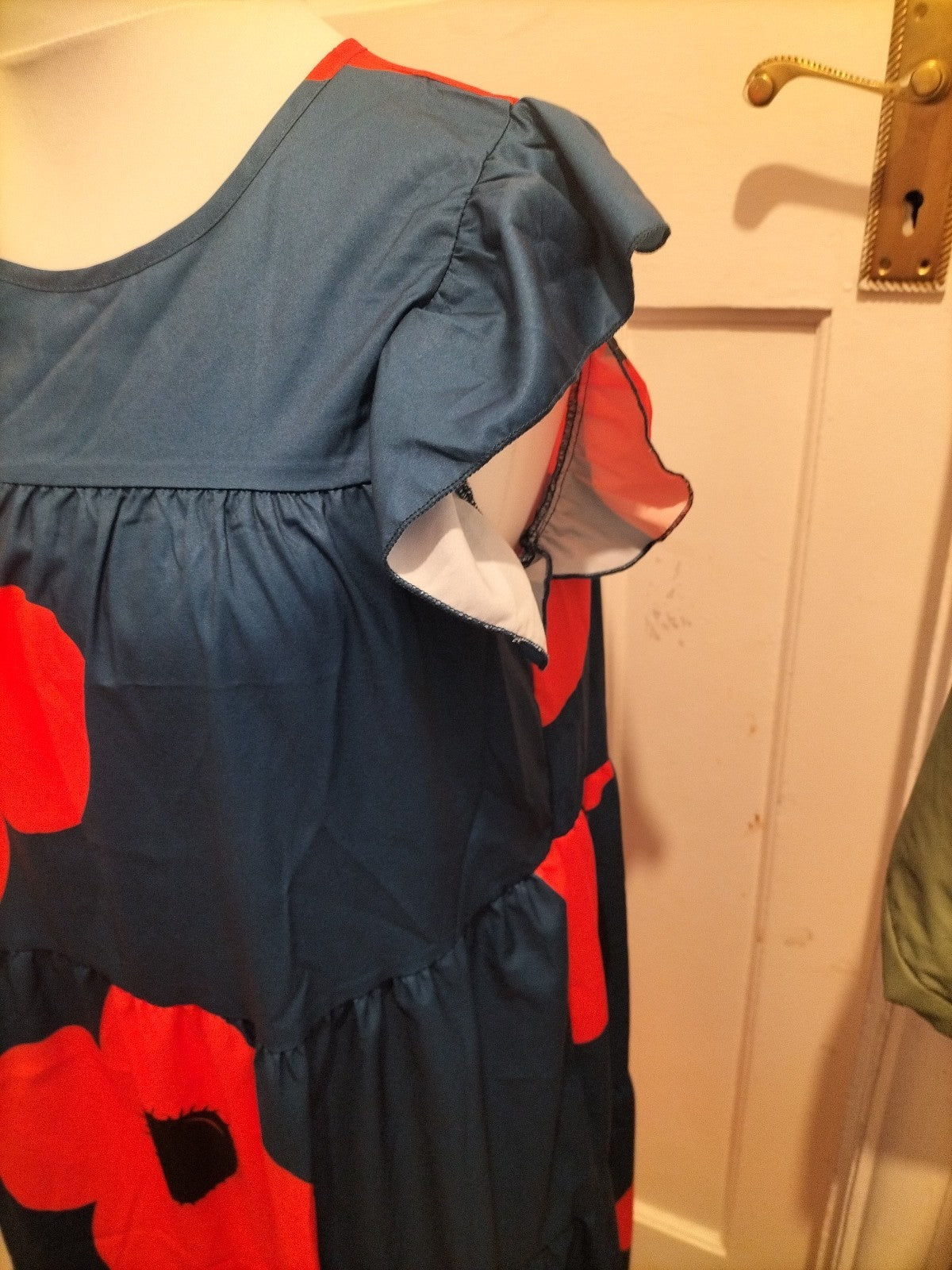 Ladies Shein Size XL Dark Teal And Orange Short Sleeved Dress