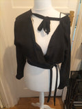 Brand New Ladies River Island  Size 14 Black Long Sleeved Tie Up Blouse
