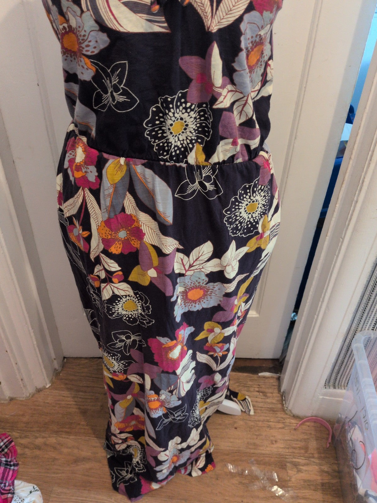 Next 14 Navy Floral Sleeveless Strapless Long Length Dress