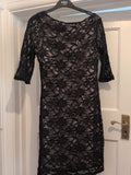 Evie 12 Beige With Black Lace And Sequins Half Sleeve Dress