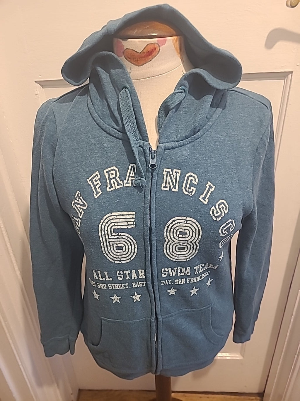 Ladies Denim&Co Size 10 Teal Zip Through Jacket