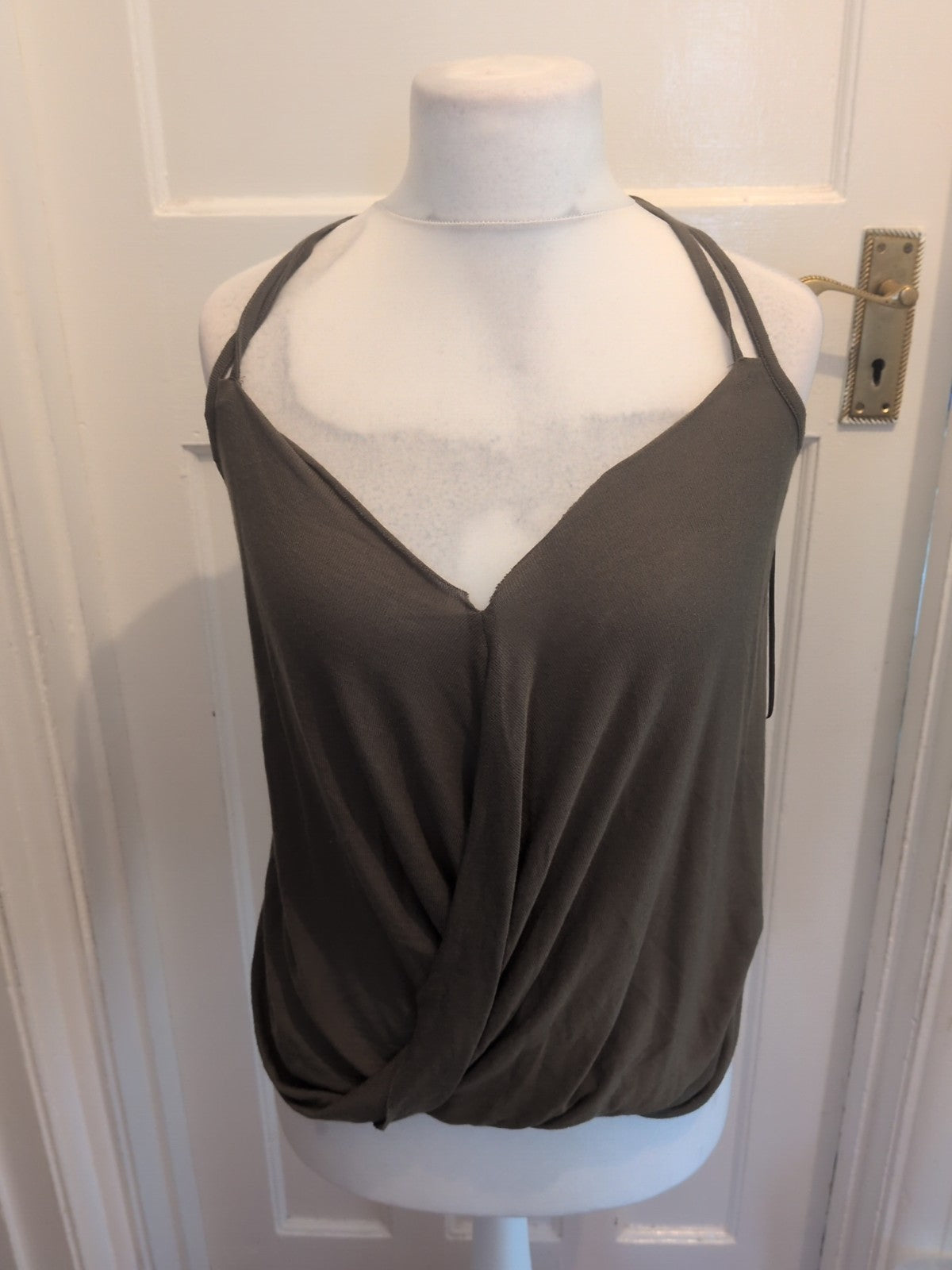 Ladies Primark Size 8 Khaki Sleeveless Cross Over Top