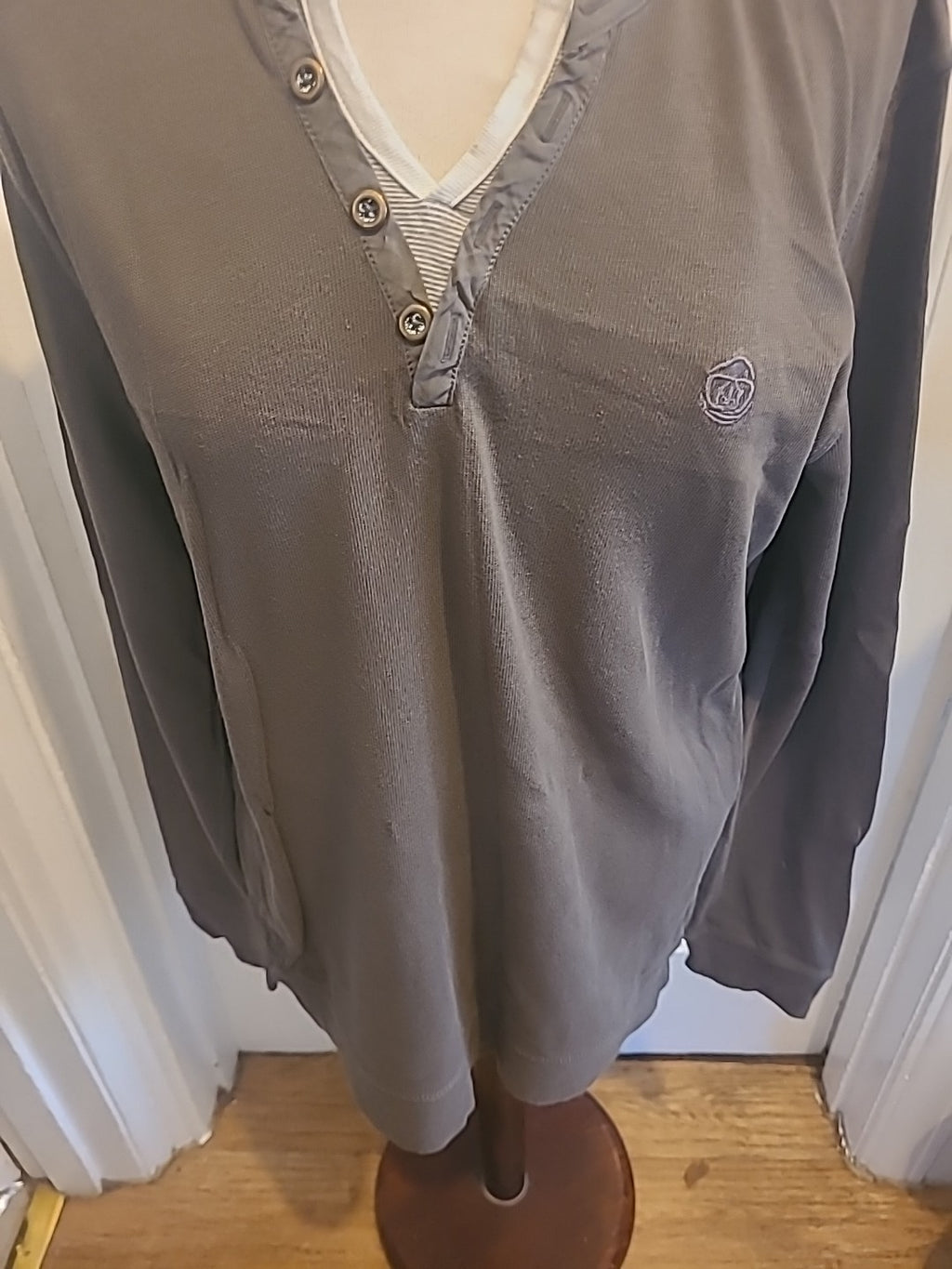 Mens Next Size Large Khaki Long Sleeved Polo Uncollared
