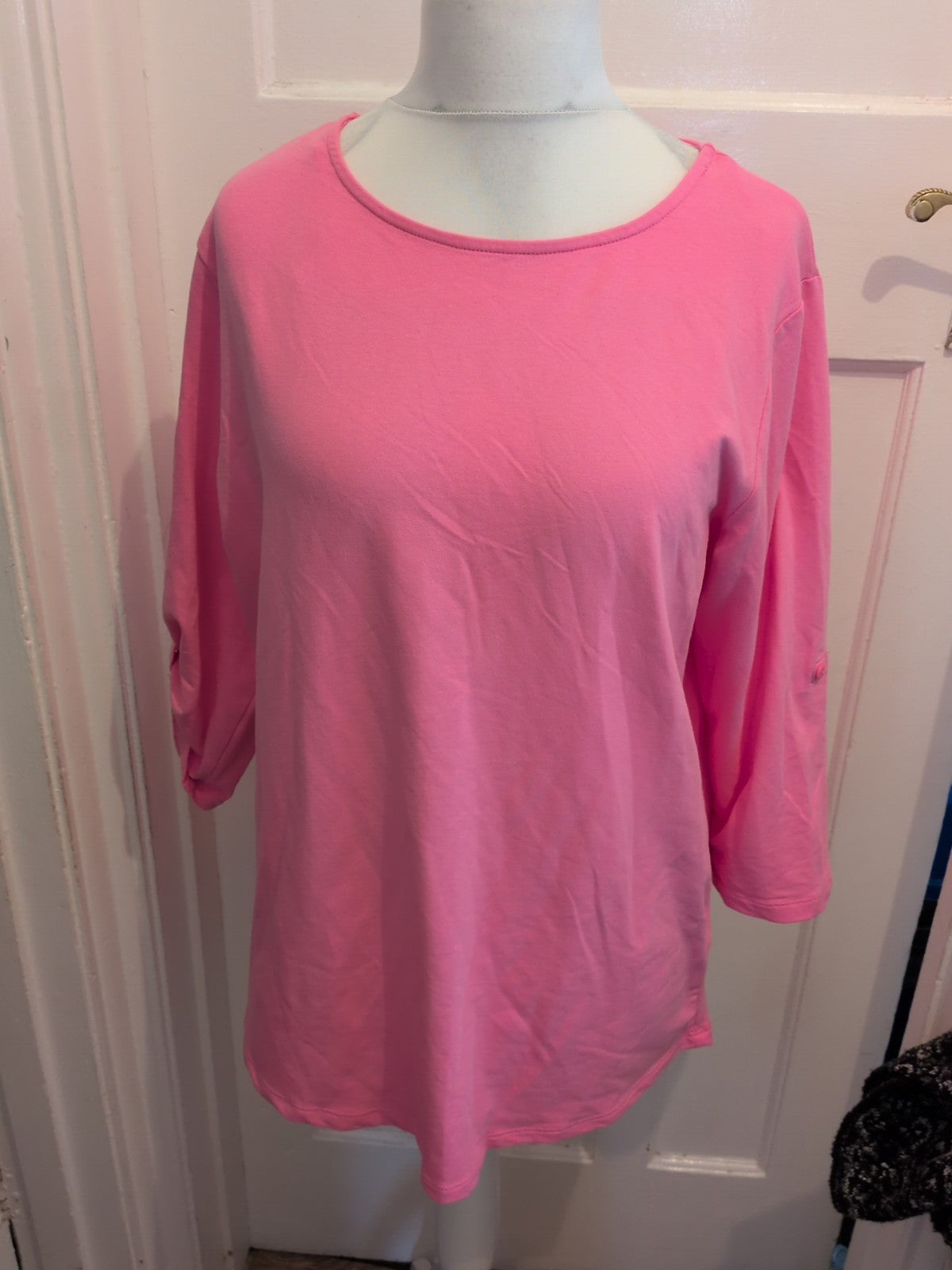 Ladies Pink XL Half Sleeve Round Neck Blouse