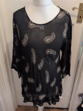 Ladies Large Black And White Aztec Long Sleeve Longline Blouse