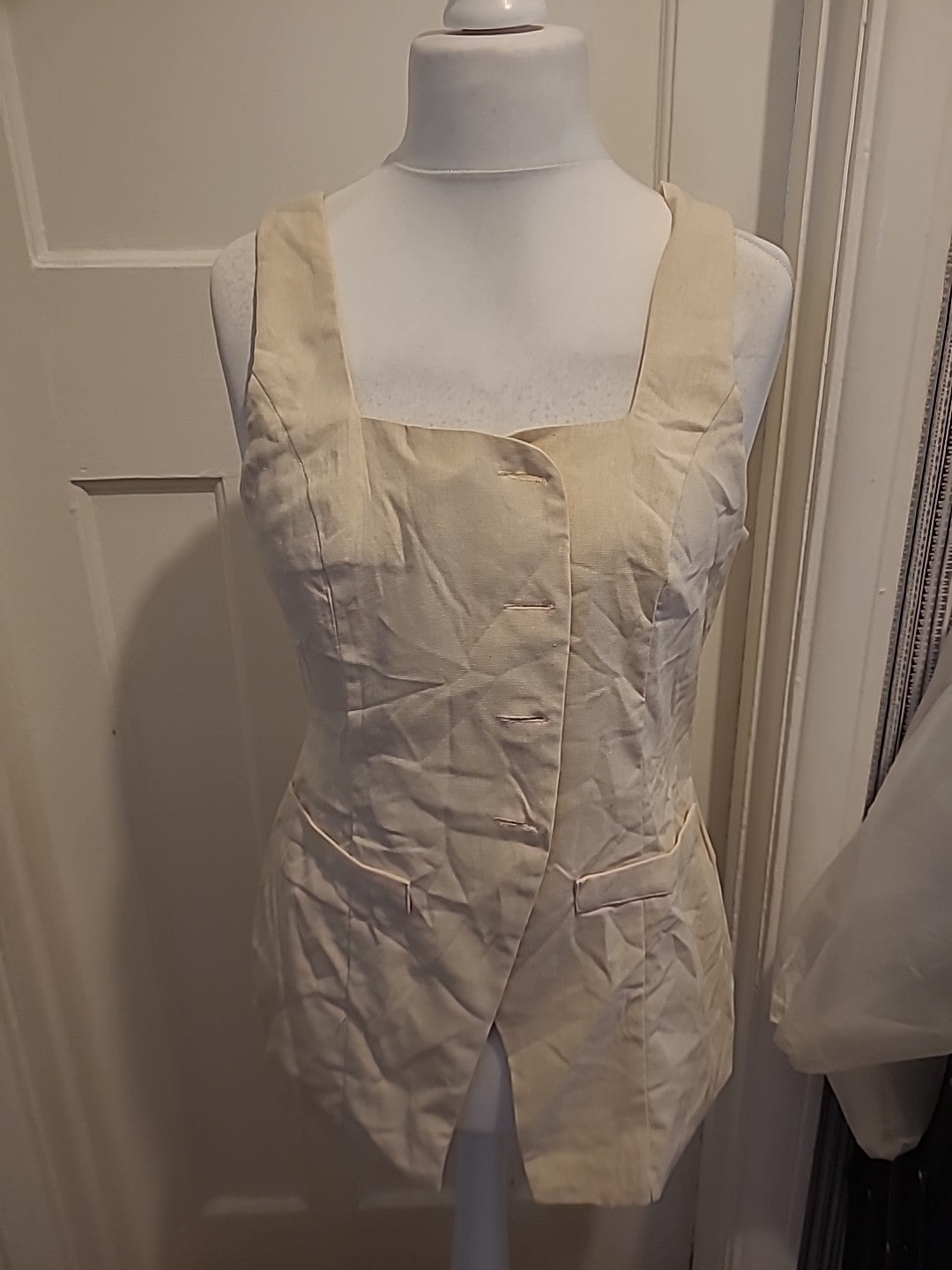 Brand New Ladies Prettylittlething Size 16 Stone Longline Square Neck Waistcoat