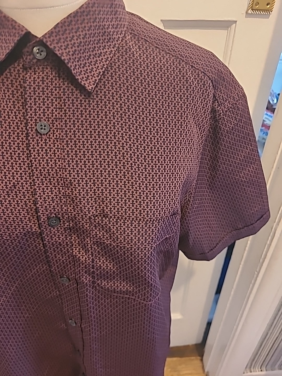 Mens Marks And Spencer Size Medium Purple Black Detailed Regular Fit Easy...