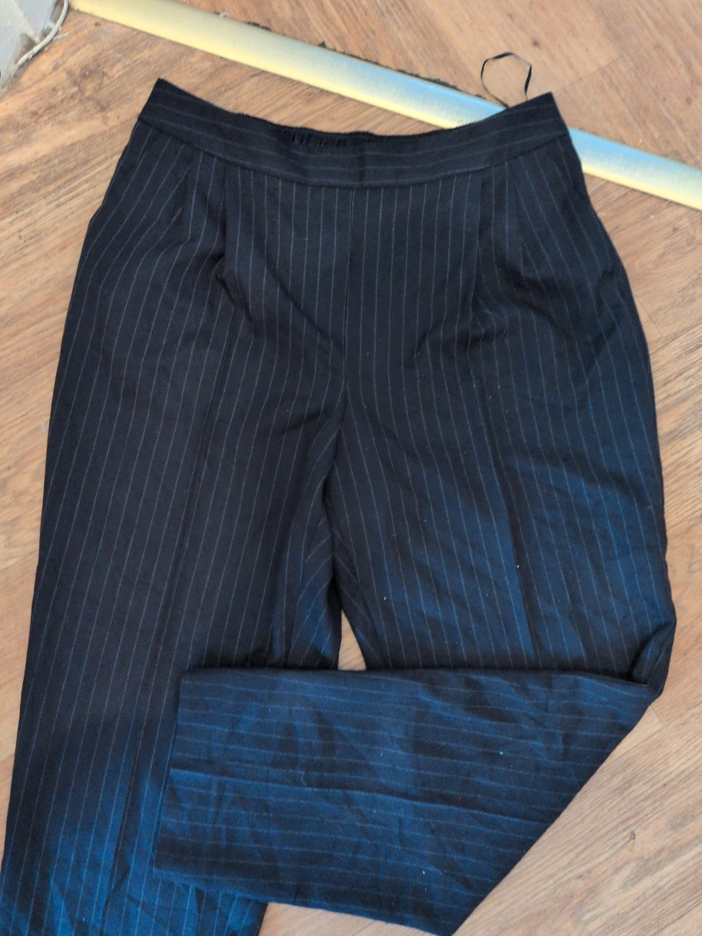 Ladies George Size 14 Black Pinstripe Imitation Fly Trousers