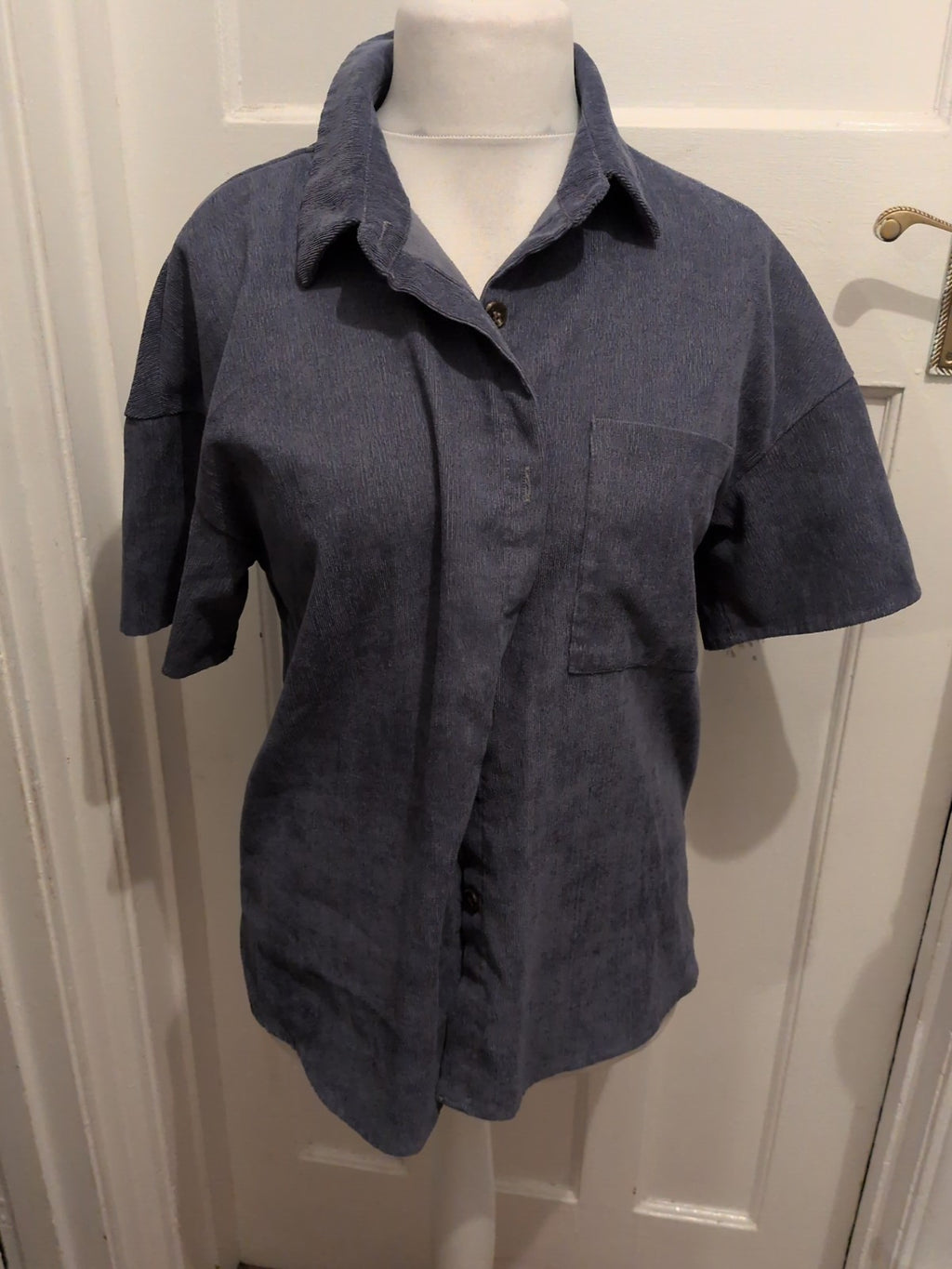Shein Large Blue Short Sleeve Collared Buttoned Blouse