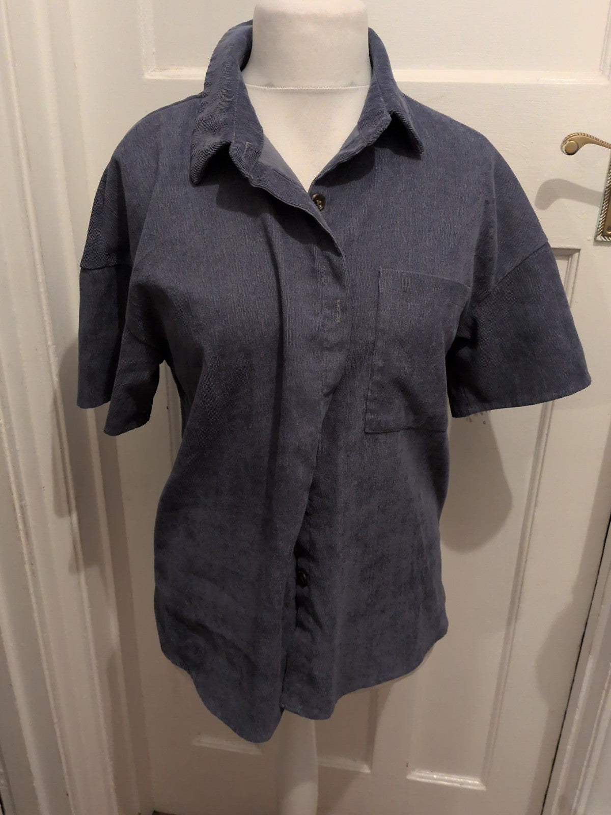Shein Large Blue Short Sleeve Collared Buttoned Blouse