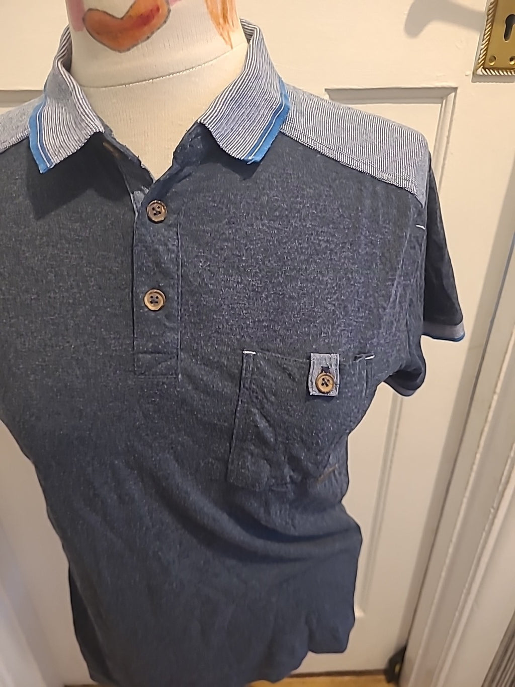 Mens Haywire Size Large Navy Grey Short Sleeve Polo Top