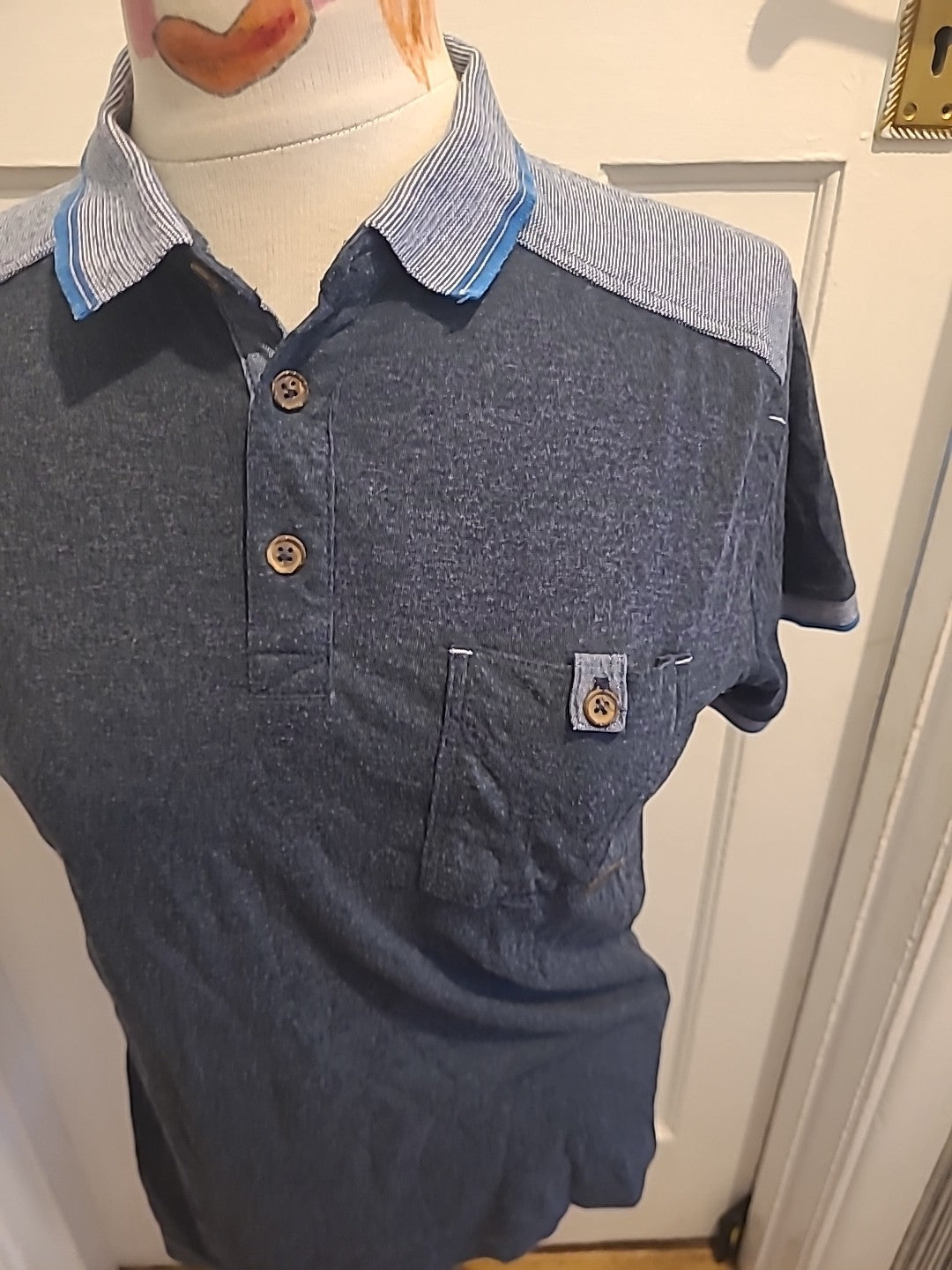 Mens Haywire Size Large Navy Grey Short Sleeve Polo Top