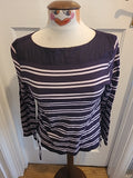 Ladies Laura Ashley Size Large Purple White Striped Long Sleeved Tshirt