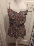 River Island 12 Green With Multicoloured Pattern Sleeveless Blouse