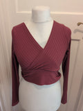 Ladies Shein Size Large Deep Red Long Sleeve V Neck T-shirt