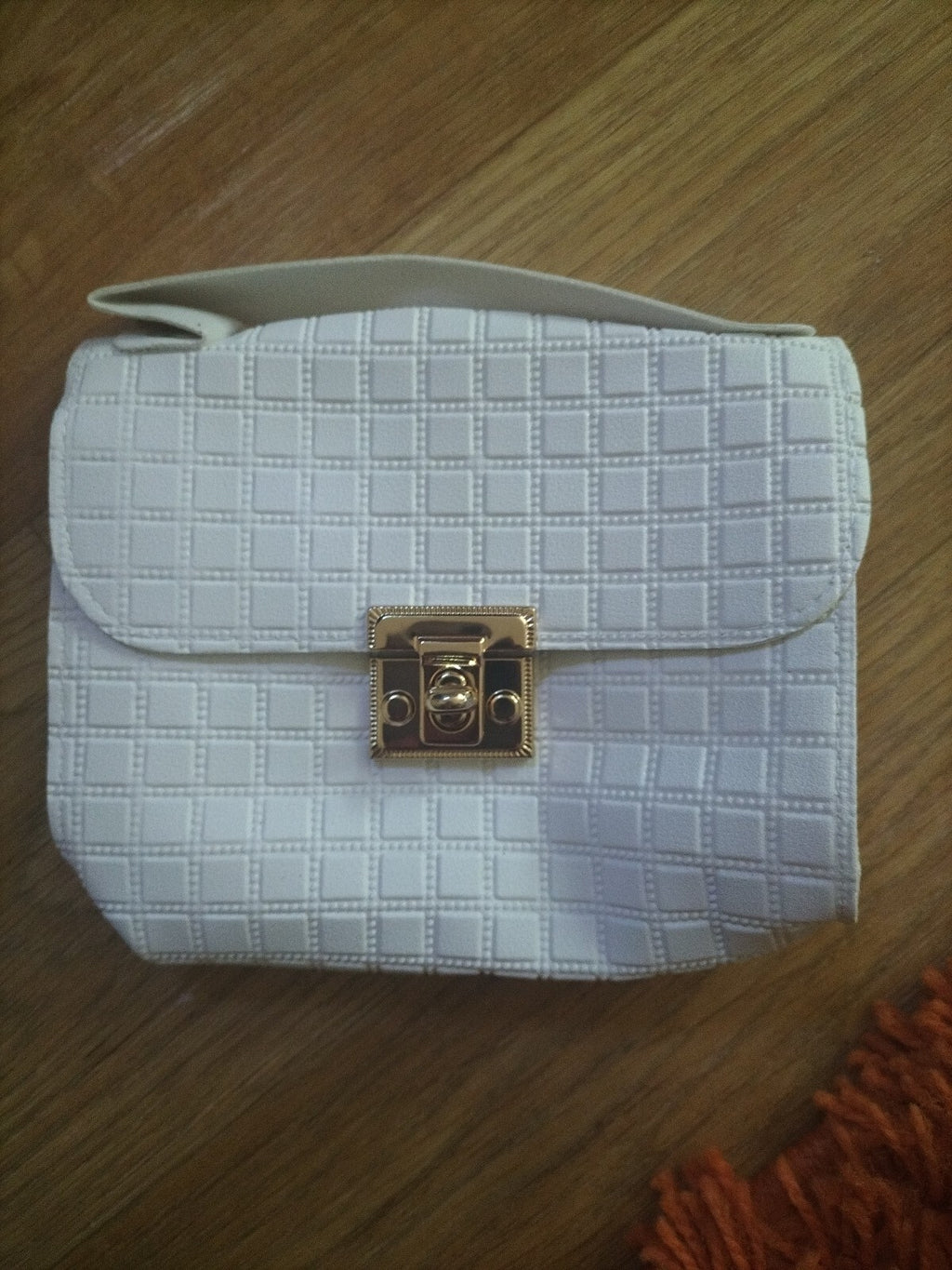 Brand New Ladies Small Square White Checkered Faux Leather Bag