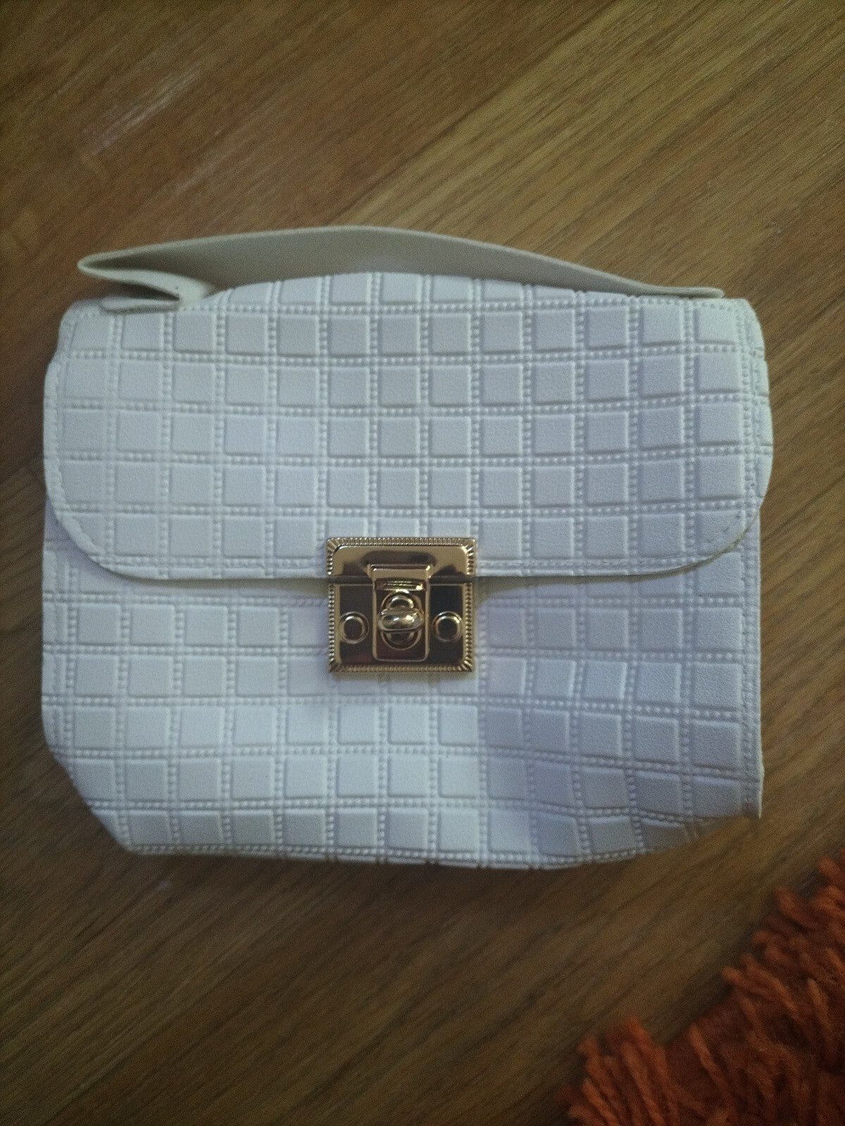 Brand New Ladies Small Square White Checkered Faux Leather Bag