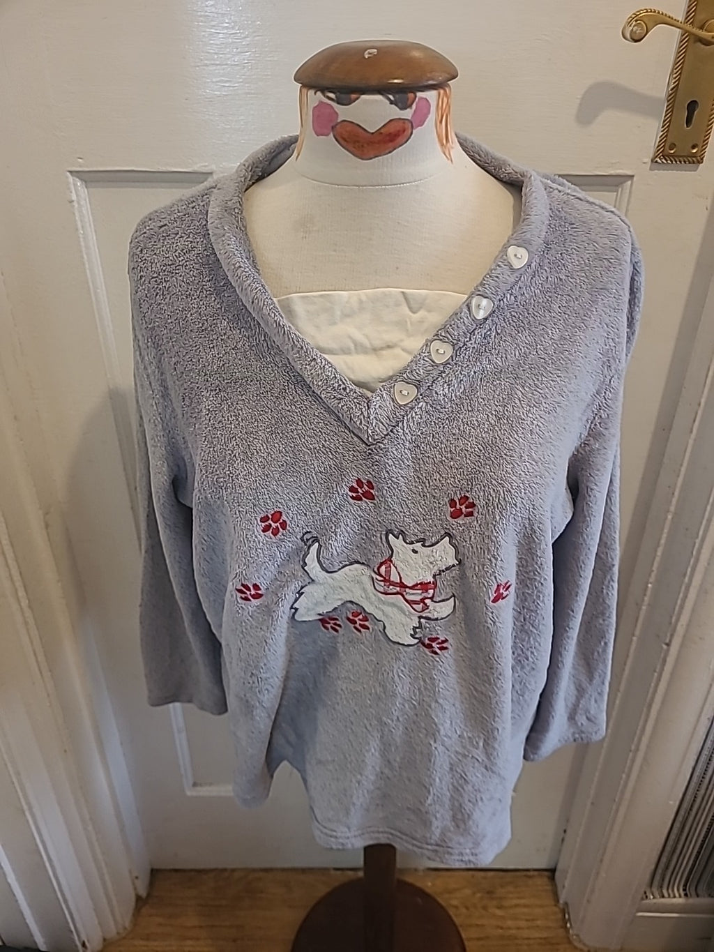 Ladies Damart Size Large Grey Dog Design Pyjama Top