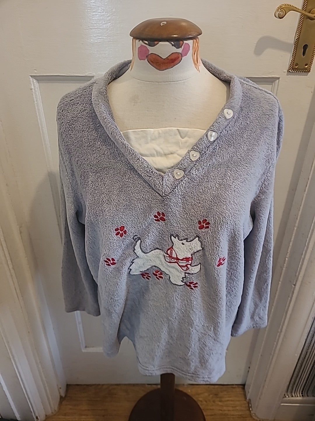 Ladies Damart Size Large Grey Dog Design Pyjama Top