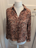Tu Woman 10 Brown Patterned Long Sleeve Buttoned Blouse Collared