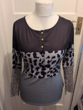 Ladies Size M Black/Grey/Teal Long Lace Sleeved T-shirt