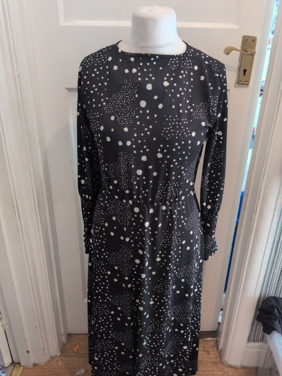 Next 12 Black With White Speckles Spot Long Length Long Sleeve Dress