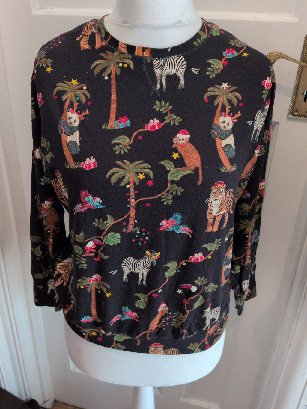 Marks And Spencer Small Black Safari Pattern Long Sleeve Pyjama Top
