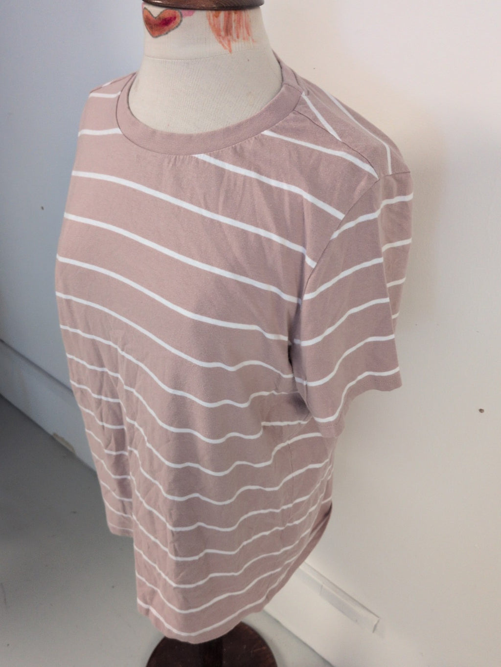 Primark 18-20 Pale Brown And White Striped Short Sleeve T-shirt