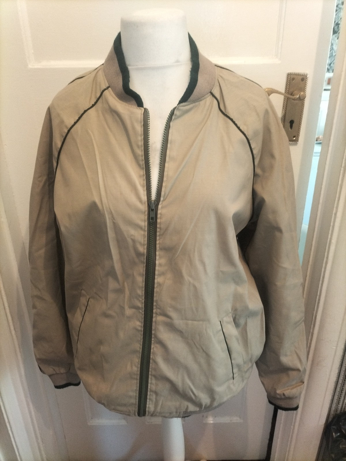 Mens Size XL Beige Lined Jacket Full Zip