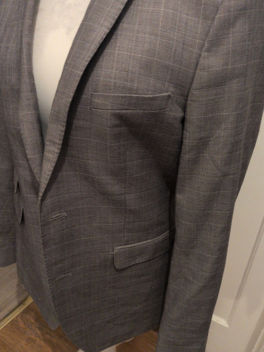 Mens Burton Size 42L Grey Pinstripe Check Suit Jacket Slim Fit
