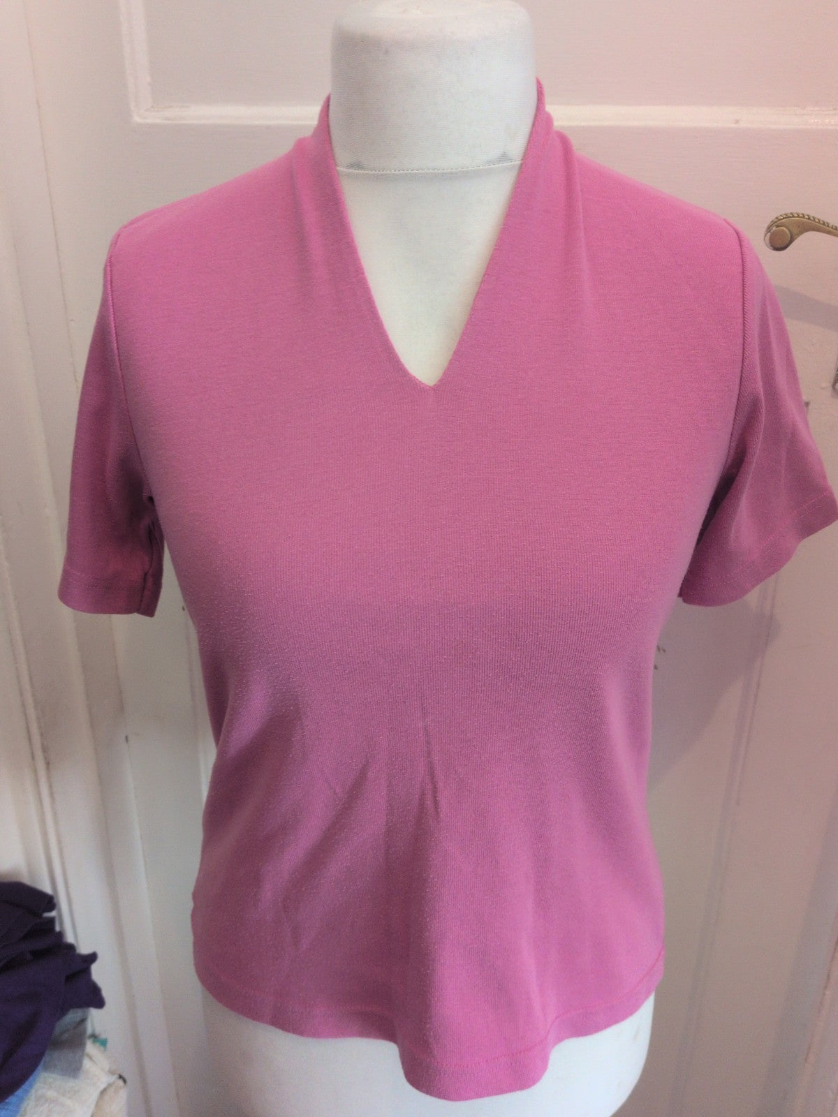 Medium Pink V Neck Short Sleeve Jumper
