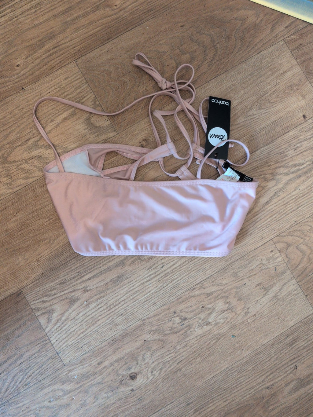 Brand New Ladies Boohoo Beach Size 14 Dusty Pink Strappy Bikini Crop Top