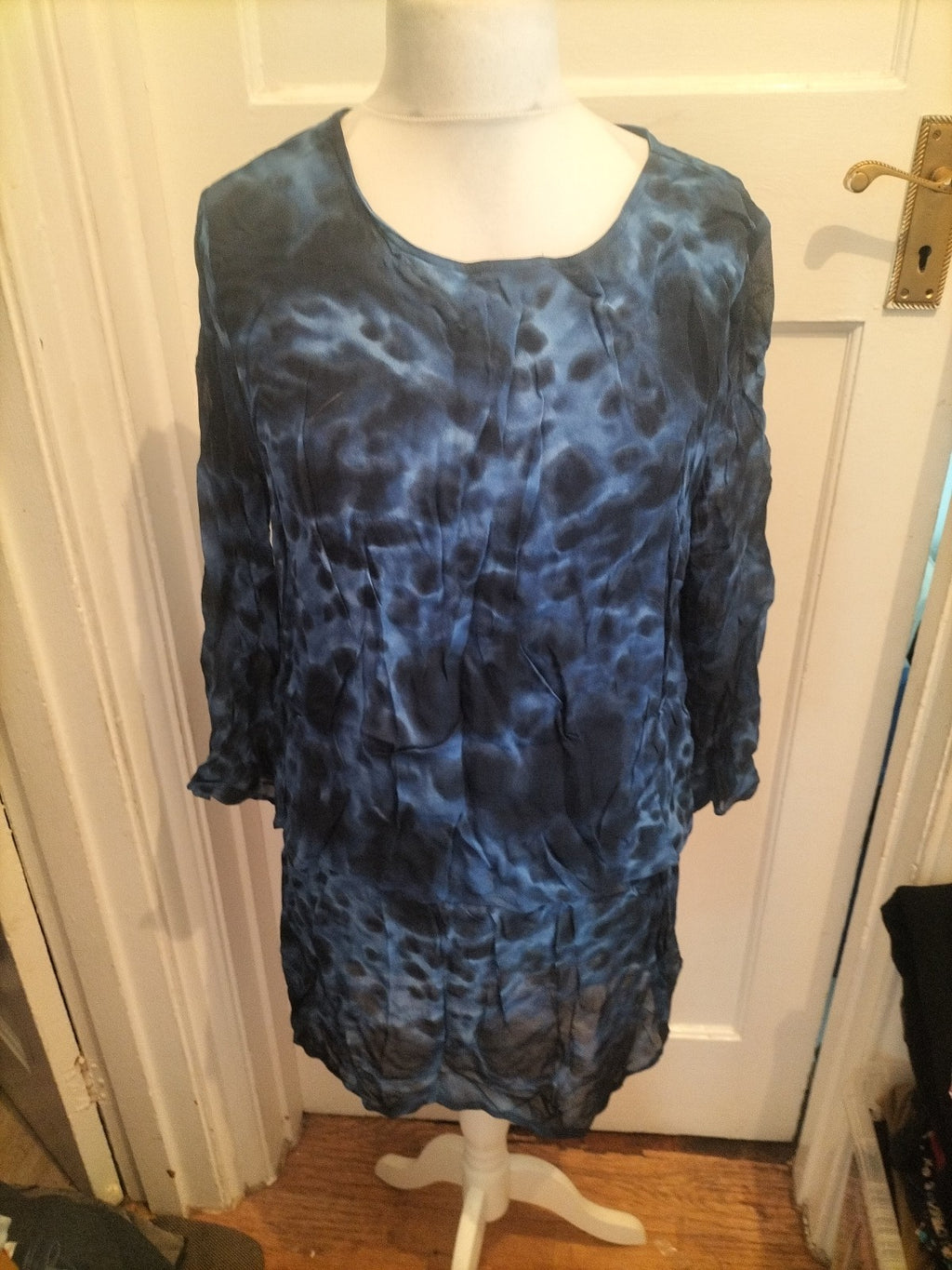 Elinette EU 42 Blue And Black 3/4 Sleeve Dress/Blouse