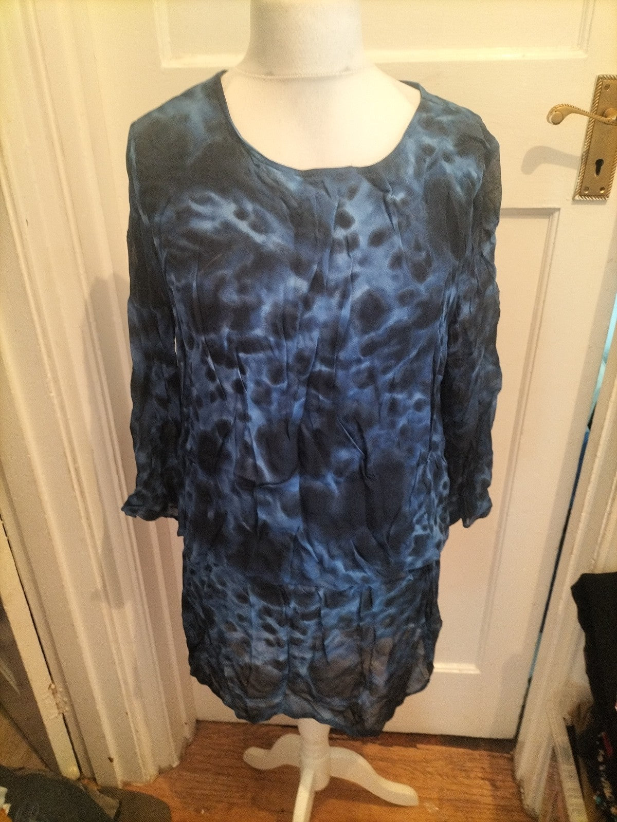 Elinette EU 42 Blue And Black 3/4 Sleeve Dress/Blouse