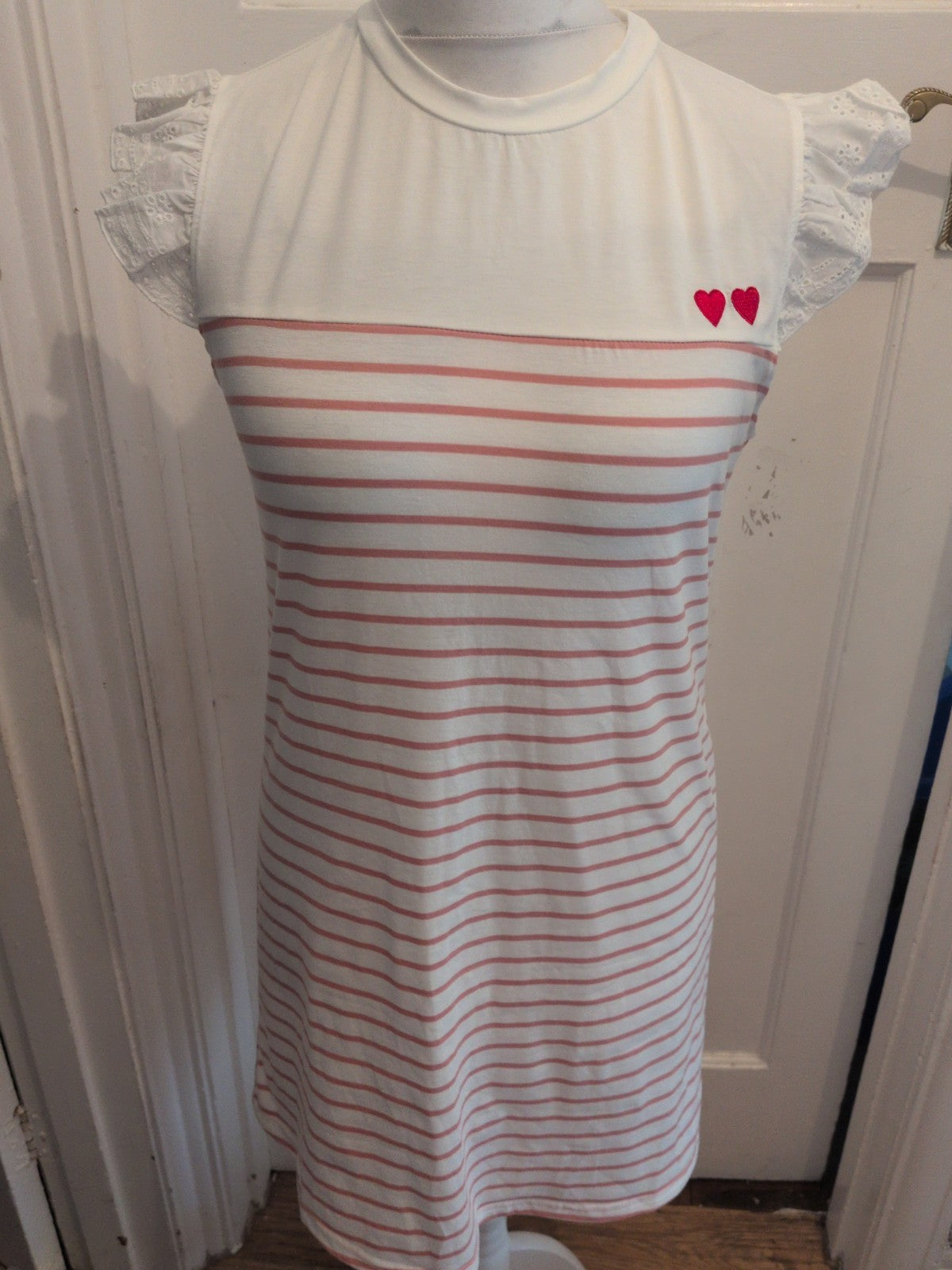 Shein Medium Short Sleeve Midi Length Pink Stripe Dress