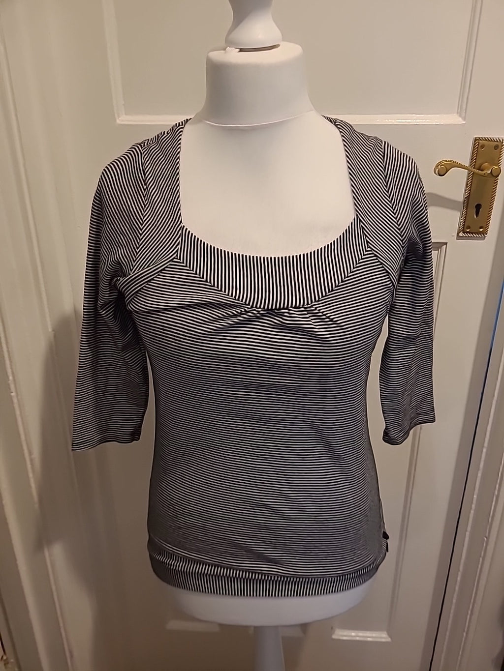 Ladies Marks And Spencer Size 10 Striped Long Sleeved Square Neck Blouse