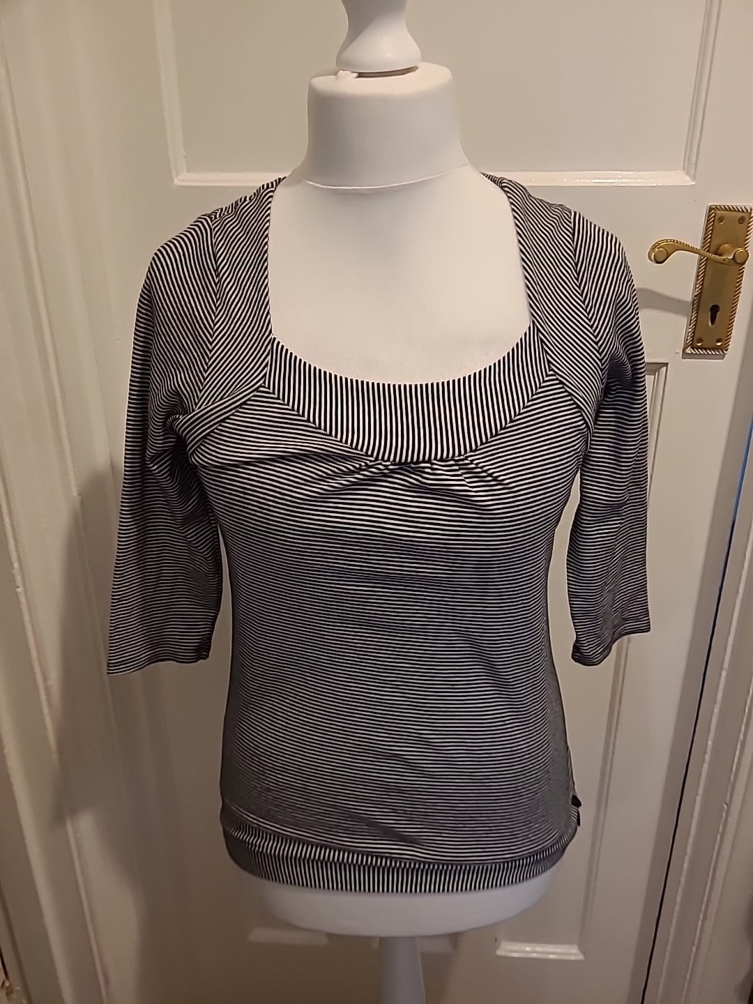 Ladies Marks And Spencer Size 10 Striped Long Sleeved Square Neck Blouse